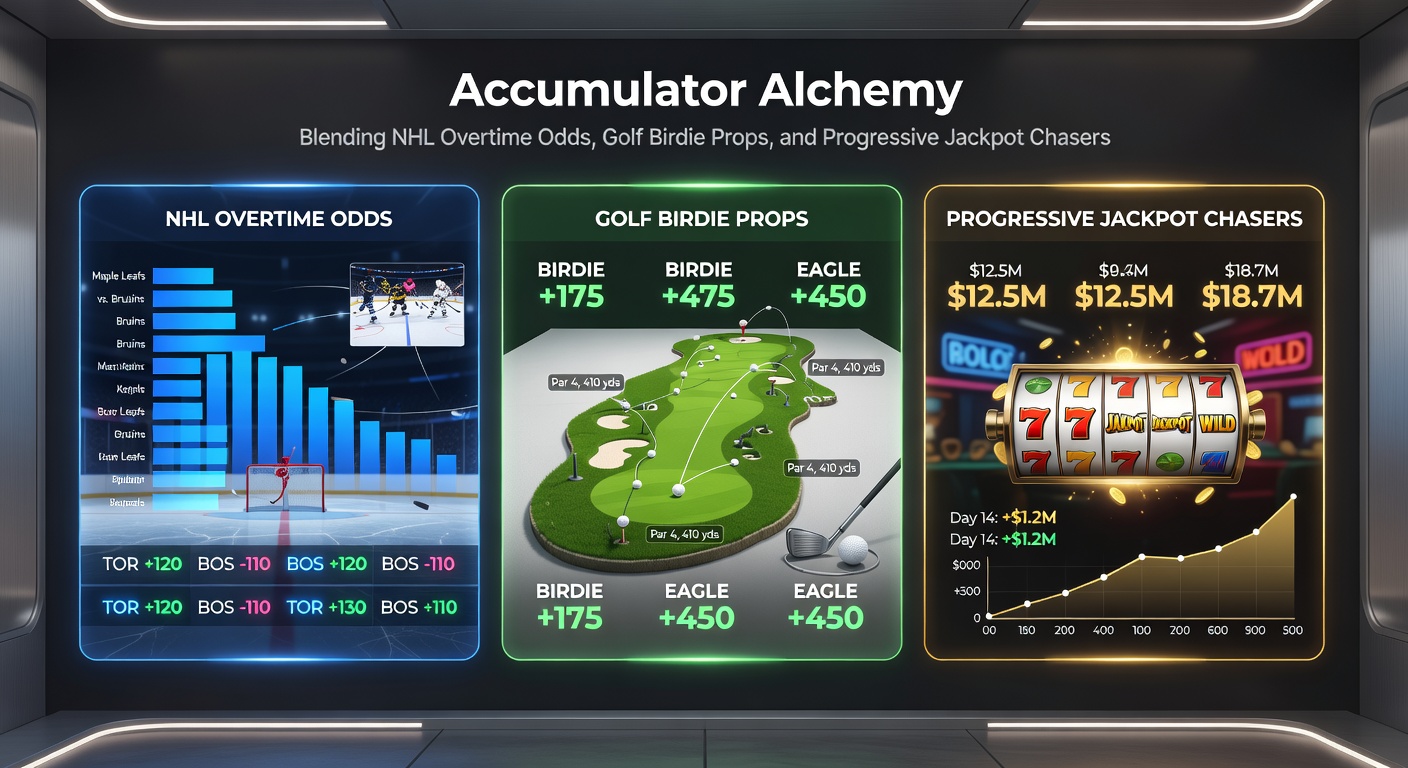Dynamic split image showing NHL overtime goal, golfer sinking birdie putt, and progressive jackpot explosion on slot screen