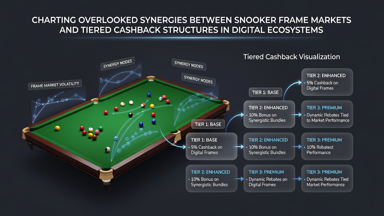 Digital dashboard displaying snooker frame betting odds next to a tiered cashback progress bar with percentage indicators