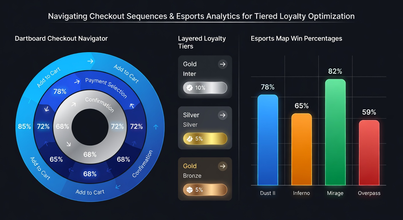 Esports analytics dashboard showing map win percentages linked to casino loyalty tier progress