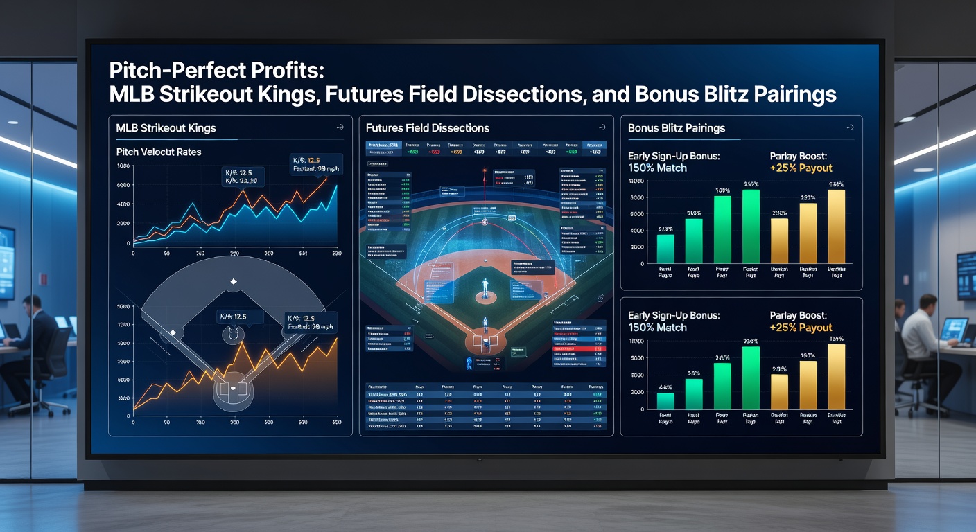 Close-up of a futures betting board displaying MLB World Series odds, Cy Young contenders, and division winners amid a sea of flashing sportsbook screens