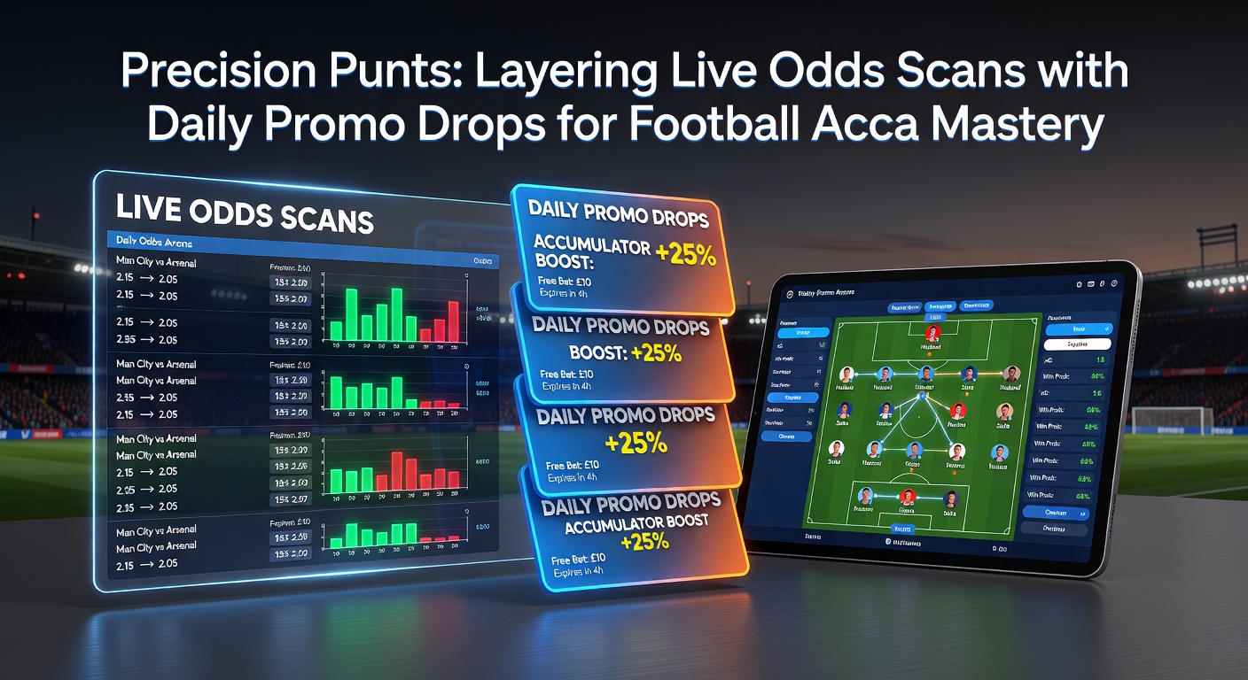 Visual representation of live odds scanning tools overlayed on a football accumulator slip, highlighting real-time price comparisons across multiple bookmakers