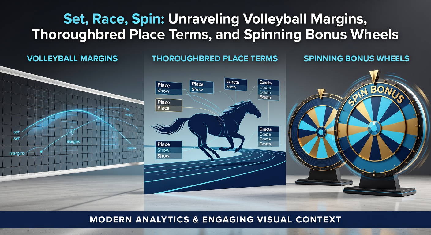 Horse racing finish line with place terms odds board, alongside a digital bonus wheel spin interface