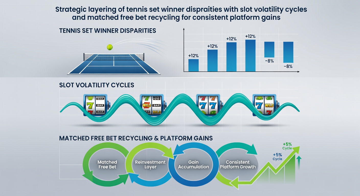 Tennis court with strategic betting overlays and slot machine volatility graphs in the background
