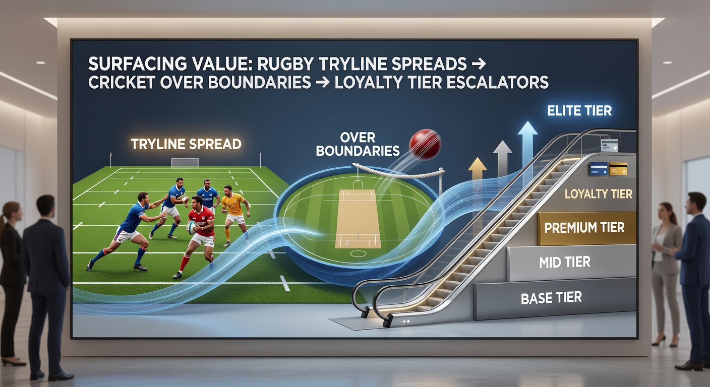 Infographic showing loyalty tier progression linked to sports betting sequences across rugby and cricket markets