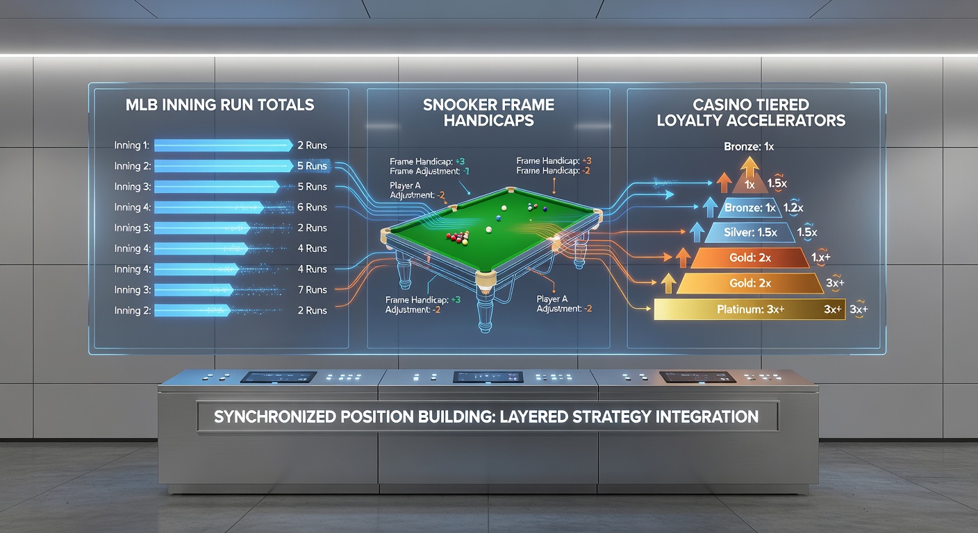 MLB inning stats overlay with snooker frame handicaps and casino loyalty tiers displayed on digital screens