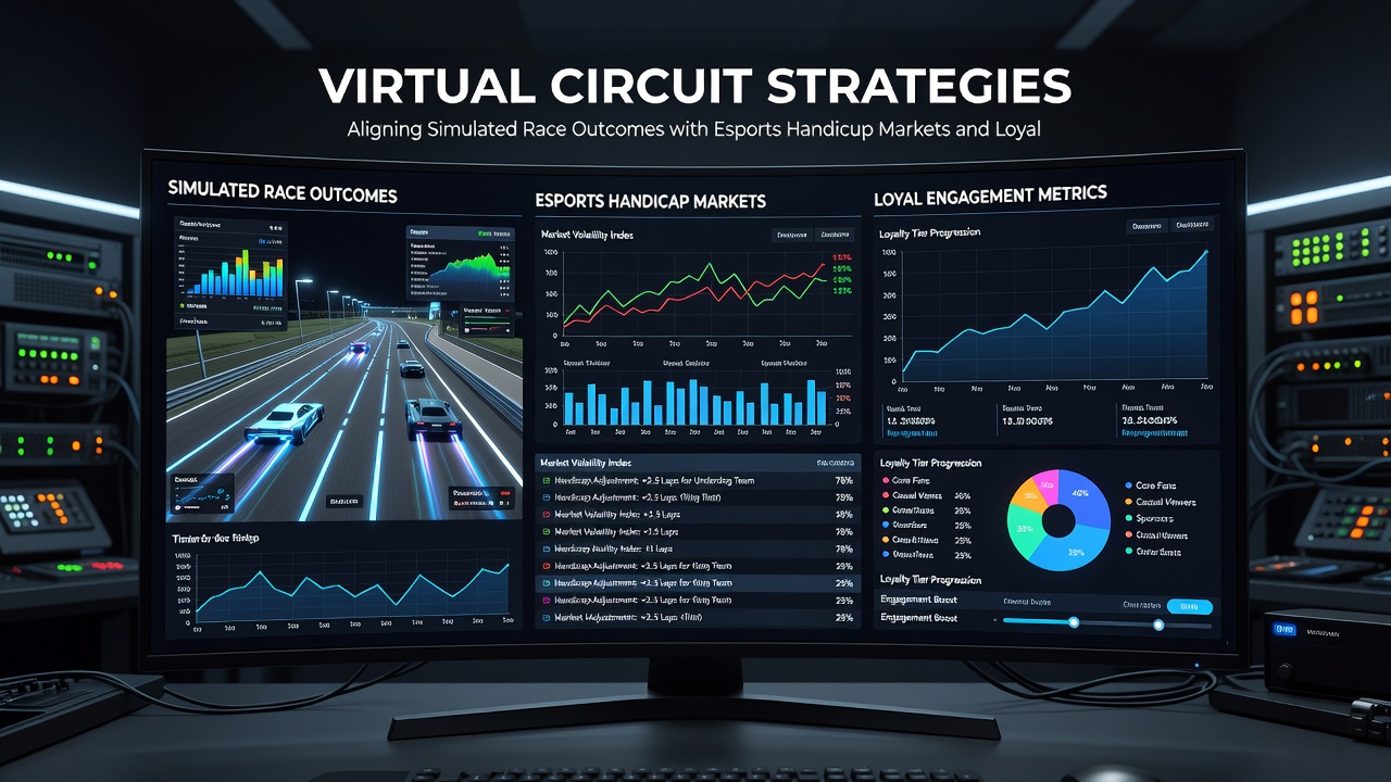 Dashboard view displaying loyalty tier progression alongside virtual race telemetry and esports handicap adjustments